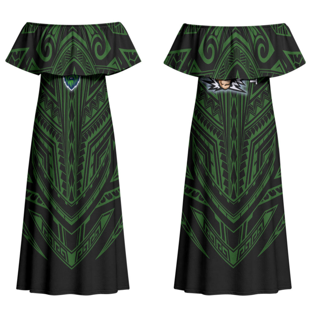 Custom Canberra Raiders Couples Matching Off Shoulder Maxi Dress and Hawaiian Shirt Viking Warrior Polynesia Islander Rugby Mascot