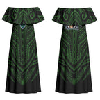 Custom Canberra Raiders Couples Matching Off Shoulder Maxi Dress and Hawaiian Shirt Viking Warrior Polynesia Islander Rugby Mascot