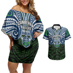 Custom Canberra Raiders Couples Matching Off Shoulder Short Dress and Hawaiian Shirt Viking Warrior Polynesia Islander Rugby Mascot