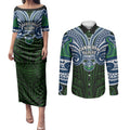 Custom Canberra Raiders Couples Matching Puletasi and Long Sleeve Button Shirt Viking Warrior Polynesia Islander Rugby Mascot