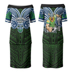 Custom Canberra Raiders Couples Matching Puletasi and Long Sleeve Button Shirt Viking Warrior Polynesia Islander Rugby Mascot