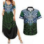 Custom Canberra Raiders Couples Matching Summer Maxi Dress and Hawaiian Shirt Viking Warrior Polynesia Islander Rugby Mascot