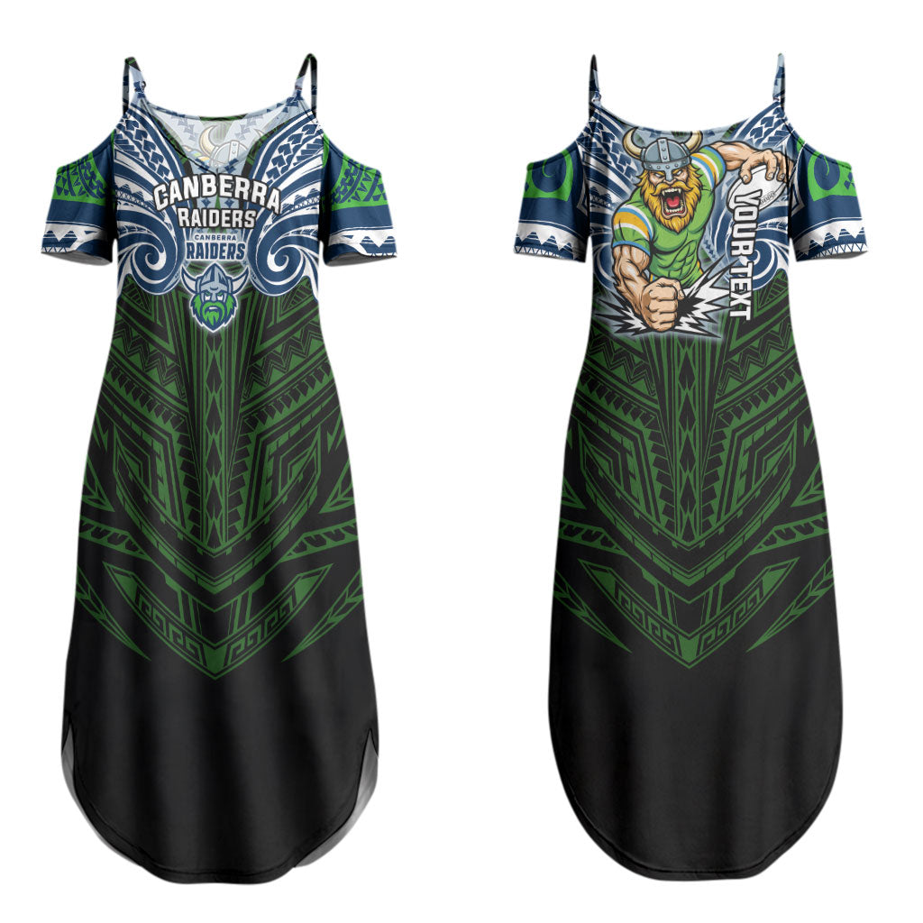 Custom Canberra Raiders Couples Matching Summer Maxi Dress and Hawaiian Shirt Viking Warrior Polynesia Islander Rugby Mascot