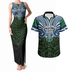 Custom Canberra Raiders Couples Matching Tank Maxi Dress and Hawaiian Shirt Viking Warrior Polynesia Islander Rugby Mascot