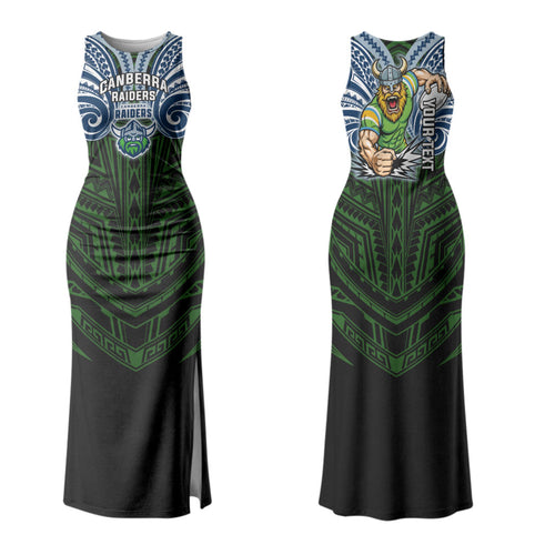 Custom Canberra Raiders Couples Matching Tank Maxi Dress and Hawaiian Shirt Viking Warrior Polynesia Islander Rugby Mascot