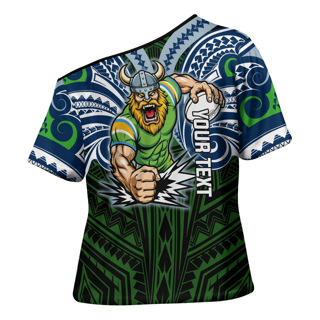 Custom Canberra Raiders Cross Shoulder Shirt Viking Warrior Polynesia Islander Rugby Mascot
