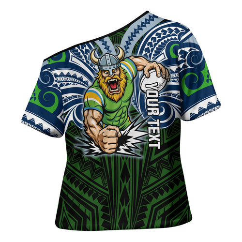 Custom Canberra Raiders Cross Shoulder Shirt Viking Warrior Polynesia Islander Rugby Mascot