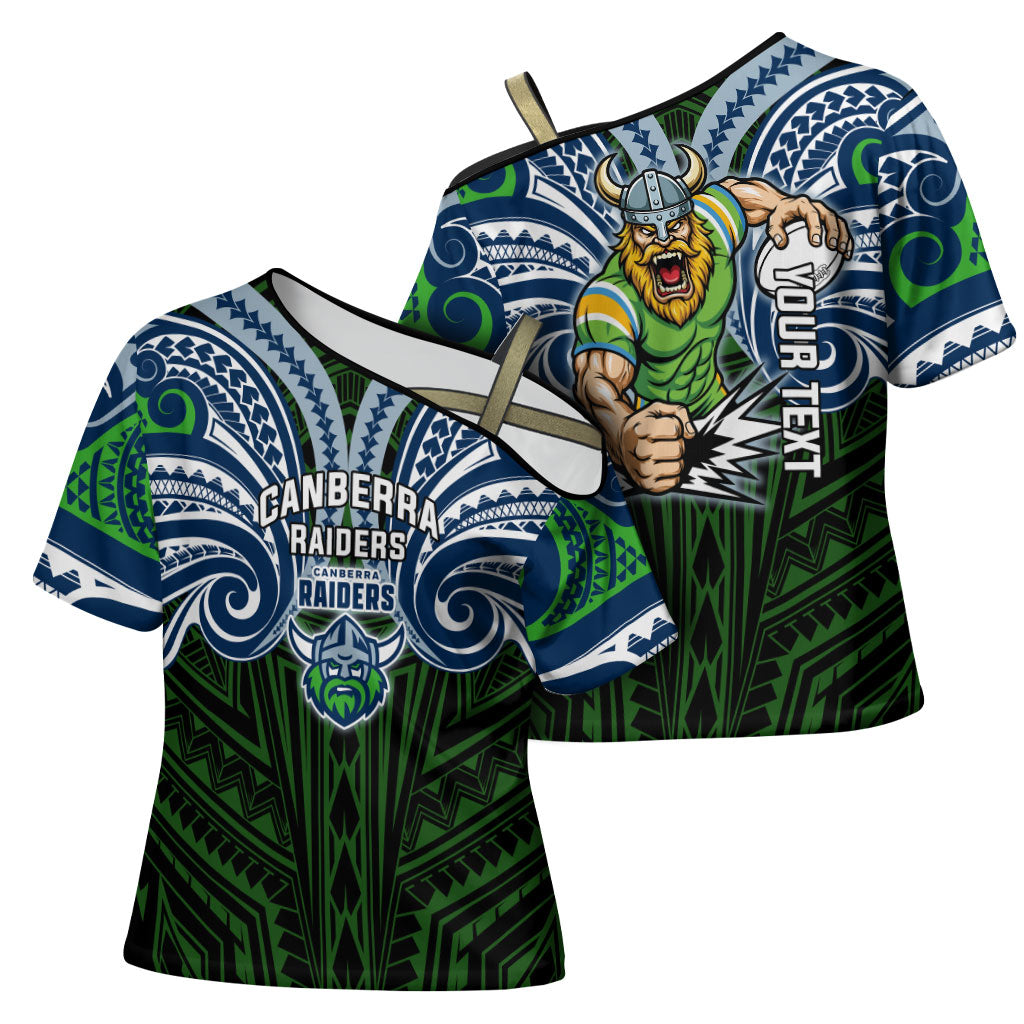 Custom Canberra Raiders Cross Shoulder Shirt Viking Warrior Polynesia Islander Rugby Mascot