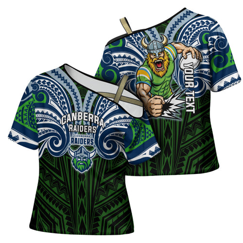 Custom Canberra Raiders Cross Shoulder Shirt Viking Warrior Polynesia Islander Rugby Mascot