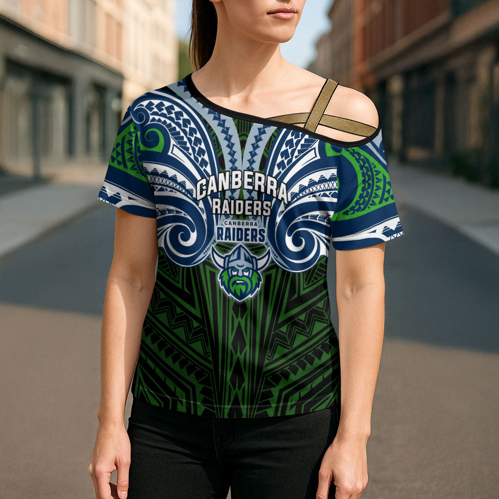 Custom Canberra Raiders Cross Shoulder Shirt Viking Warrior Polynesia Islander Rugby Mascot