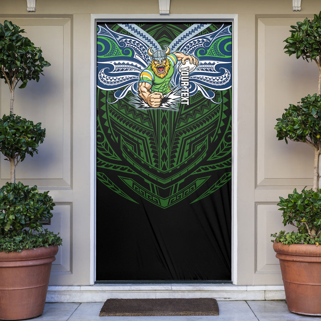 Custom Canberra Raiders Door Cover Viking Warrior Polynesia Islander Rugby Mascot
