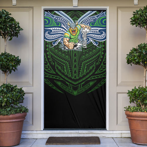 Custom Canberra Raiders Door Cover Viking Warrior Polynesia Islander Rugby Mascot