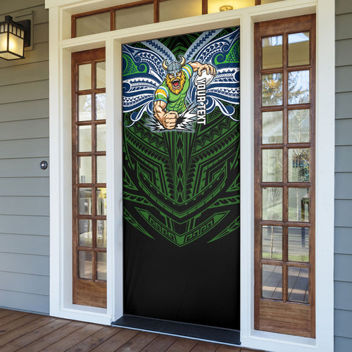 Custom Canberra Raiders Door Cover Viking Warrior Polynesia Islander Rugby Mascot