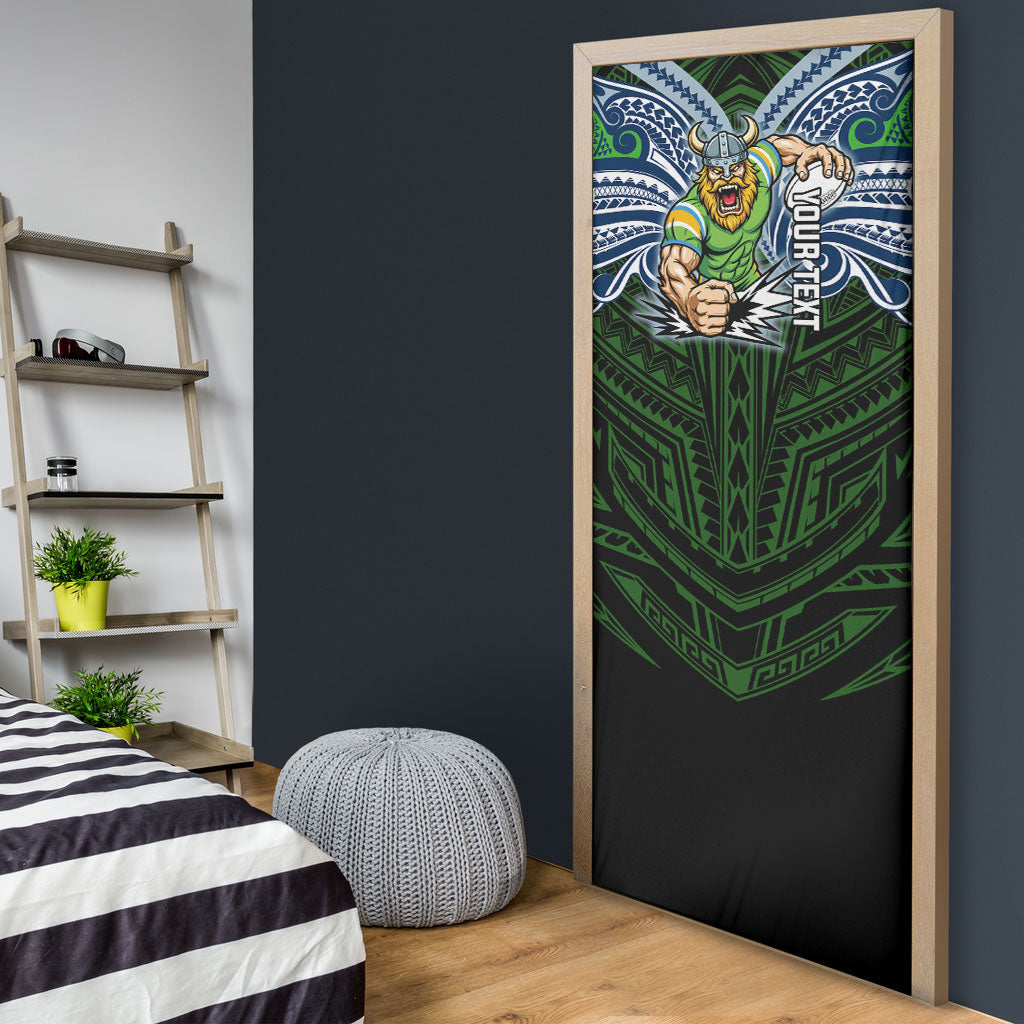 Custom Canberra Raiders Door Cover Viking Warrior Polynesia Islander Rugby Mascot