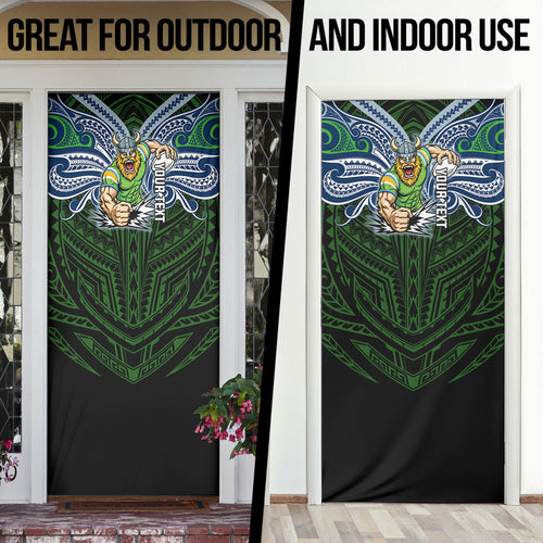 Custom Canberra Raiders Door Cover Viking Warrior Polynesia Islander Rugby Mascot