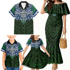 Custom Canberra Raiders Family Matching Mermaid Dress and Hawaiian Shirt Viking Warrior Polynesia Islander Rugby Mascot