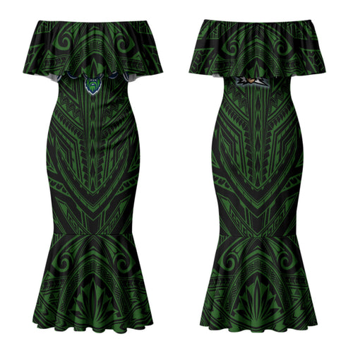 Custom Canberra Raiders Family Matching Mermaid Dress and Hawaiian Shirt Viking Warrior Polynesia Islander Rugby Mascot