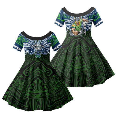 Custom Canberra Raiders Family Matching Mermaid Dress and Hawaiian Shirt Viking Warrior Polynesia Islander Rugby Mascot