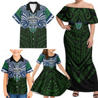 Custom Canberra Raiders Family Matching Off Shoulder Maxi Dress and Hawaiian Shirt Viking Warrior Polynesia Islander Rugby Mascot