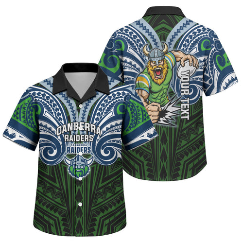 Custom Canberra Raiders Family Matching Off Shoulder Short Dress and Hawaiian Shirt Viking Warrior Polynesia Islander Rugby Mascot