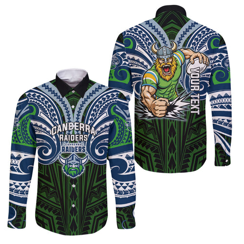 Custom Canberra Raiders Family Matching Puletasi and Hawaiian Shirt Viking Warrior Polynesia Islander Rugby Mascot