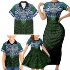 Custom Canberra Raiders Family Matching Short Sleeve Bodycon Dress and Hawaiian Shirt Viking Warrior Polynesia Islander Rugby Mascot