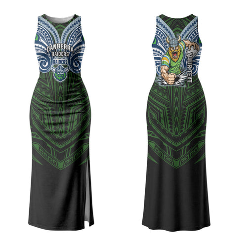 Custom Canberra Raiders Family Matching Tank Maxi Dress and Hawaiian Shirt Viking Warrior Polynesia Islander Rugby Mascot