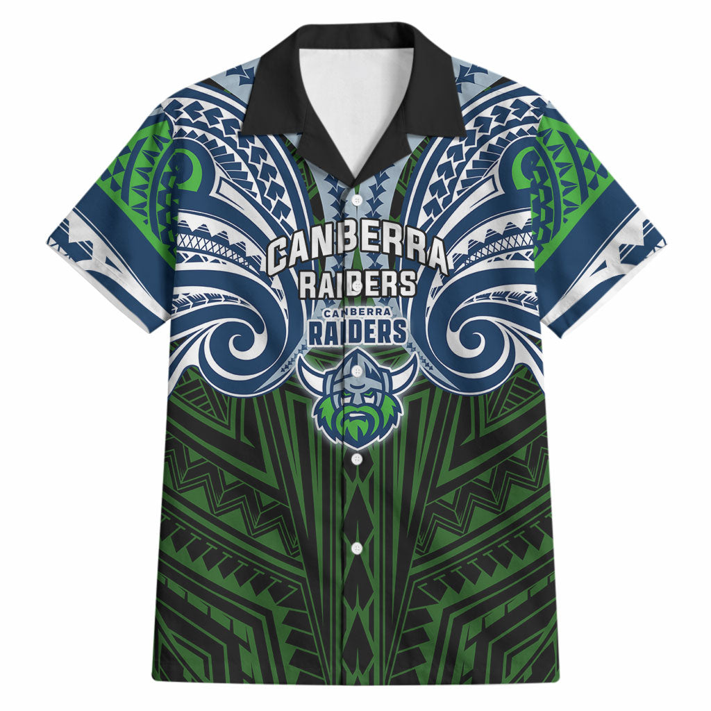 Custom Canberra Raiders Hawaiian Shirt Viking Warrior Polynesia Islander Rugby Mascot