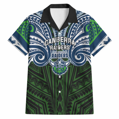 Custom Canberra Raiders Hawaiian Shirt Viking Warrior Polynesia Islander Rugby Mascot