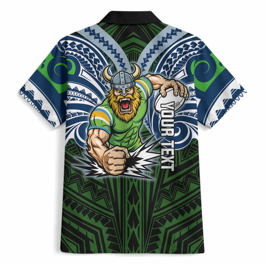Custom Canberra Raiders Hawaiian Shirt Viking Warrior Polynesia Islander Rugby Mascot