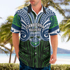 Custom Canberra Raiders Hawaiian Shirt Viking Warrior Polynesia Islander Rugby Mascot