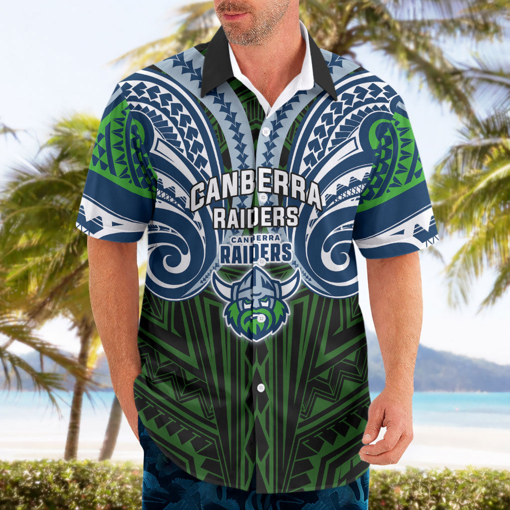 Custom Canberra Raiders Hawaiian Shirt Viking Warrior Polynesia Islander Rugby Mascot