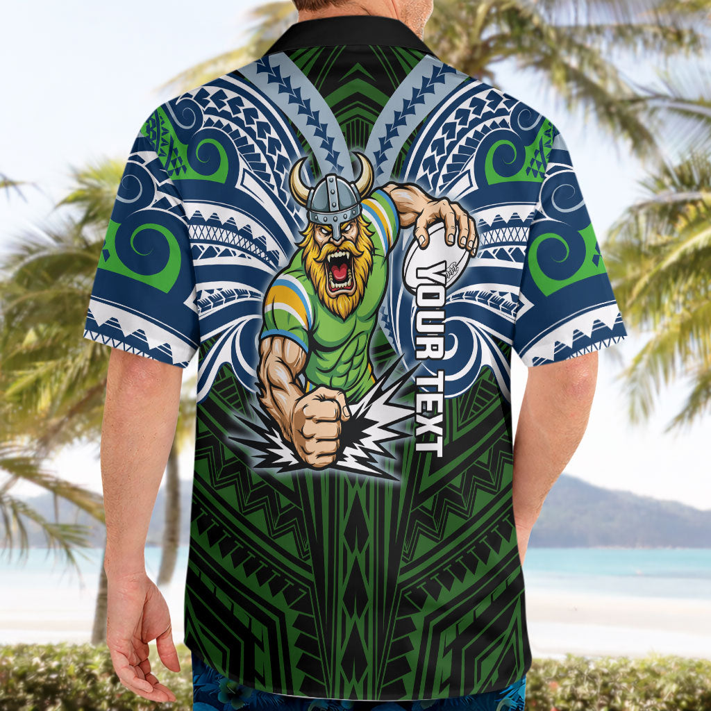 Custom Canberra Raiders Hawaiian Shirt Viking Warrior Polynesia Islander Rugby Mascot