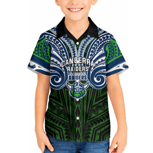 Custom Canberra Raiders Hawaiian Shirt Viking Warrior Polynesia Islander Rugby Mascot