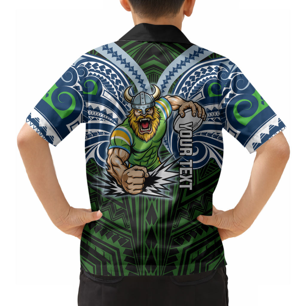 Custom Canberra Raiders Hawaiian Shirt Viking Warrior Polynesia Islander Rugby Mascot