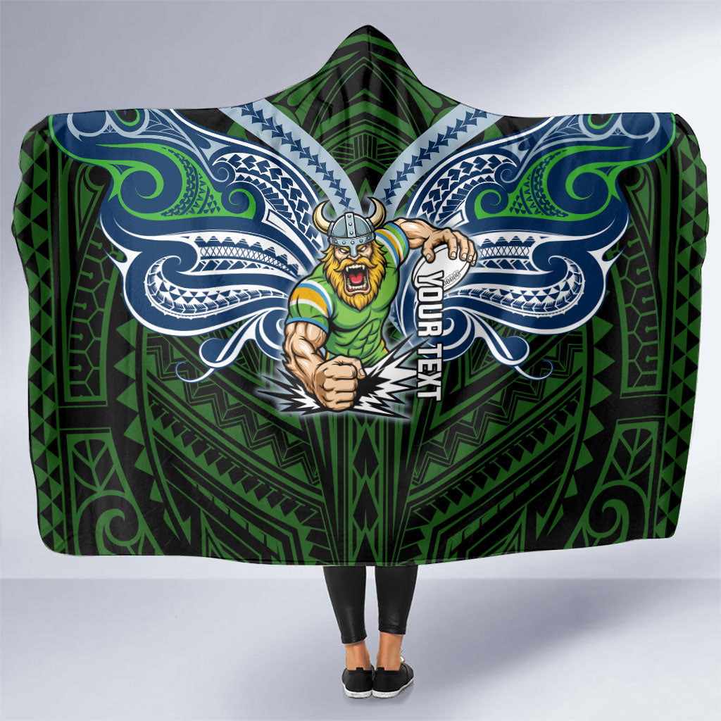 Custom Canberra Raiders Hooded Blanket Viking Warrior Polynesia Islander Rugby Mascot
