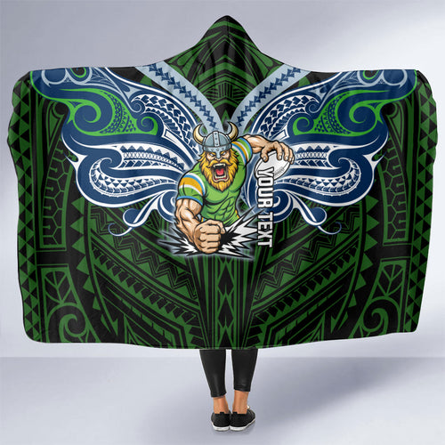 Custom Canberra Raiders Hooded Blanket Viking Warrior Polynesia Islander Rugby Mascot