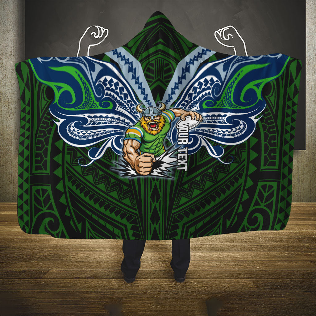 Custom Canberra Raiders Hooded Blanket Viking Warrior Polynesia Islander Rugby Mascot