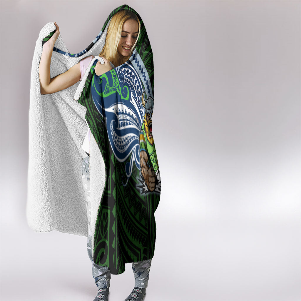 Custom Canberra Raiders Hooded Blanket Viking Warrior Polynesia Islander Rugby Mascot