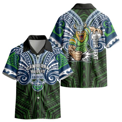 Custom Canberra Raiders Kid Hawaiian Shirt Viking Warrior Polynesia Islander Rugby Mascot