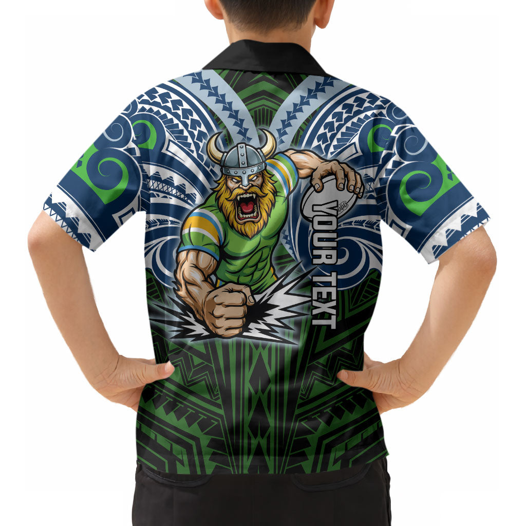 Custom Canberra Raiders Kid Hawaiian Shirt Viking Warrior Polynesia Islander Rugby Mascot