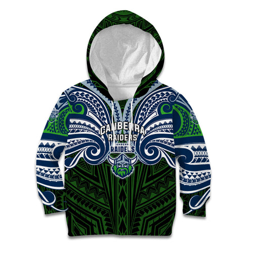 Custom Canberra Raiders Kid Hoodie Viking Warrior Polynesia Islander Rugby Mascot