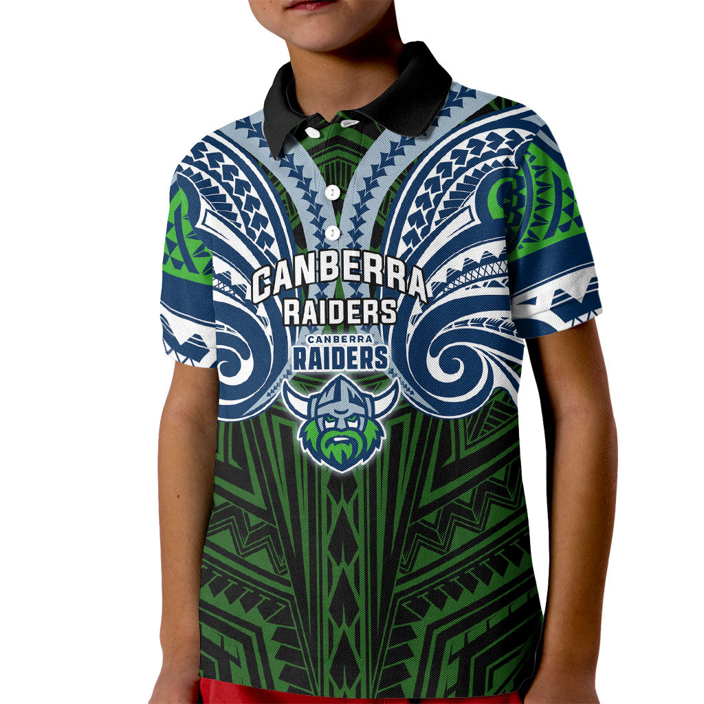 Custom Canberra Raiders Kid Polo Shirt Viking Warrior Polynesia Islander Rugby Mascot