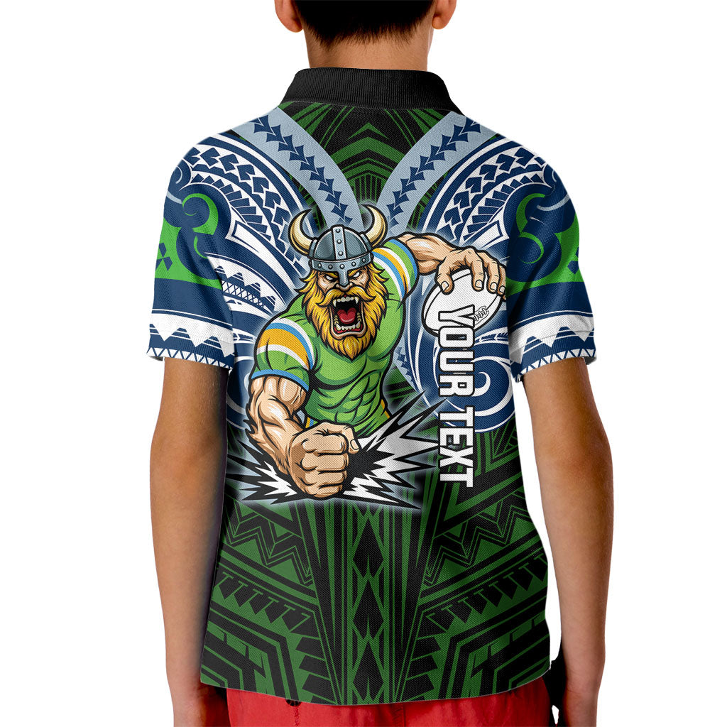 Custom Canberra Raiders Kid Polo Shirt Viking Warrior Polynesia Islander Rugby Mascot