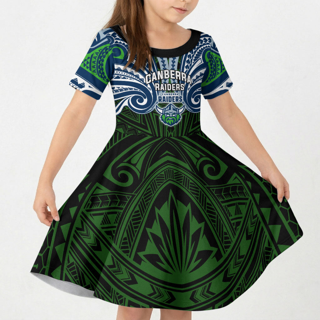 Custom Canberra Raiders Kid Short Sleeve Dress Viking Warrior Polynesia Islander Rugby Mascot