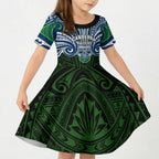 Custom Canberra Raiders Kid Short Sleeve Dress Viking Warrior Polynesia Islander Rugby Mascot