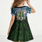Custom Canberra Raiders Kid Short Sleeve Dress Viking Warrior Polynesia Islander Rugby Mascot