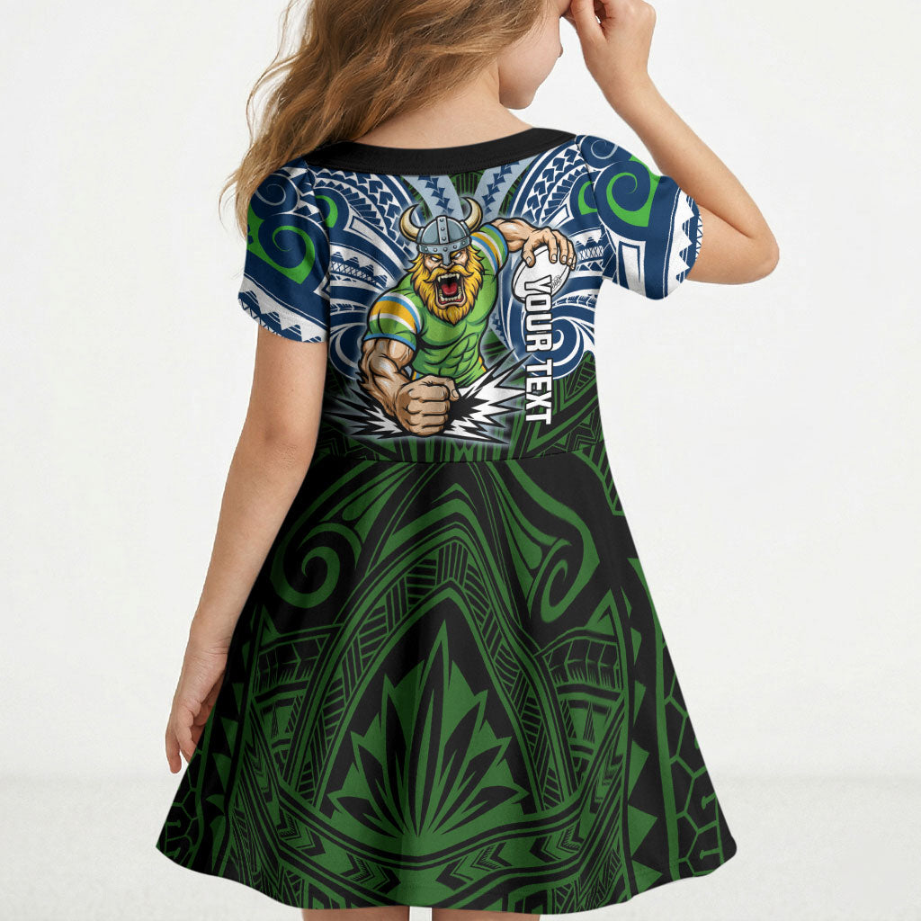 Custom Canberra Raiders Kid Short Sleeve Dress Viking Warrior Polynesia Islander Rugby Mascot
