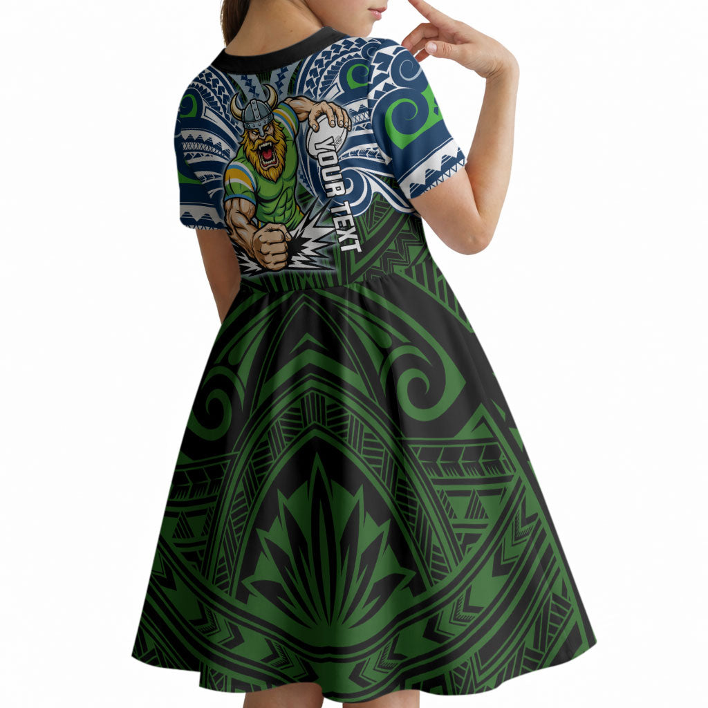 Custom Canberra Raiders Kid Short Sleeve Dress Viking Warrior Polynesia Islander Rugby Mascot