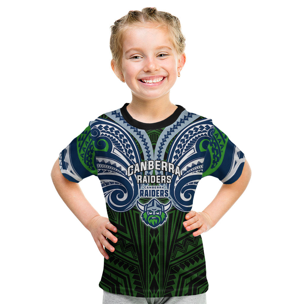 Custom Canberra Raiders Kid T Shirt Viking Warrior Polynesia Islander Rugby Mascot